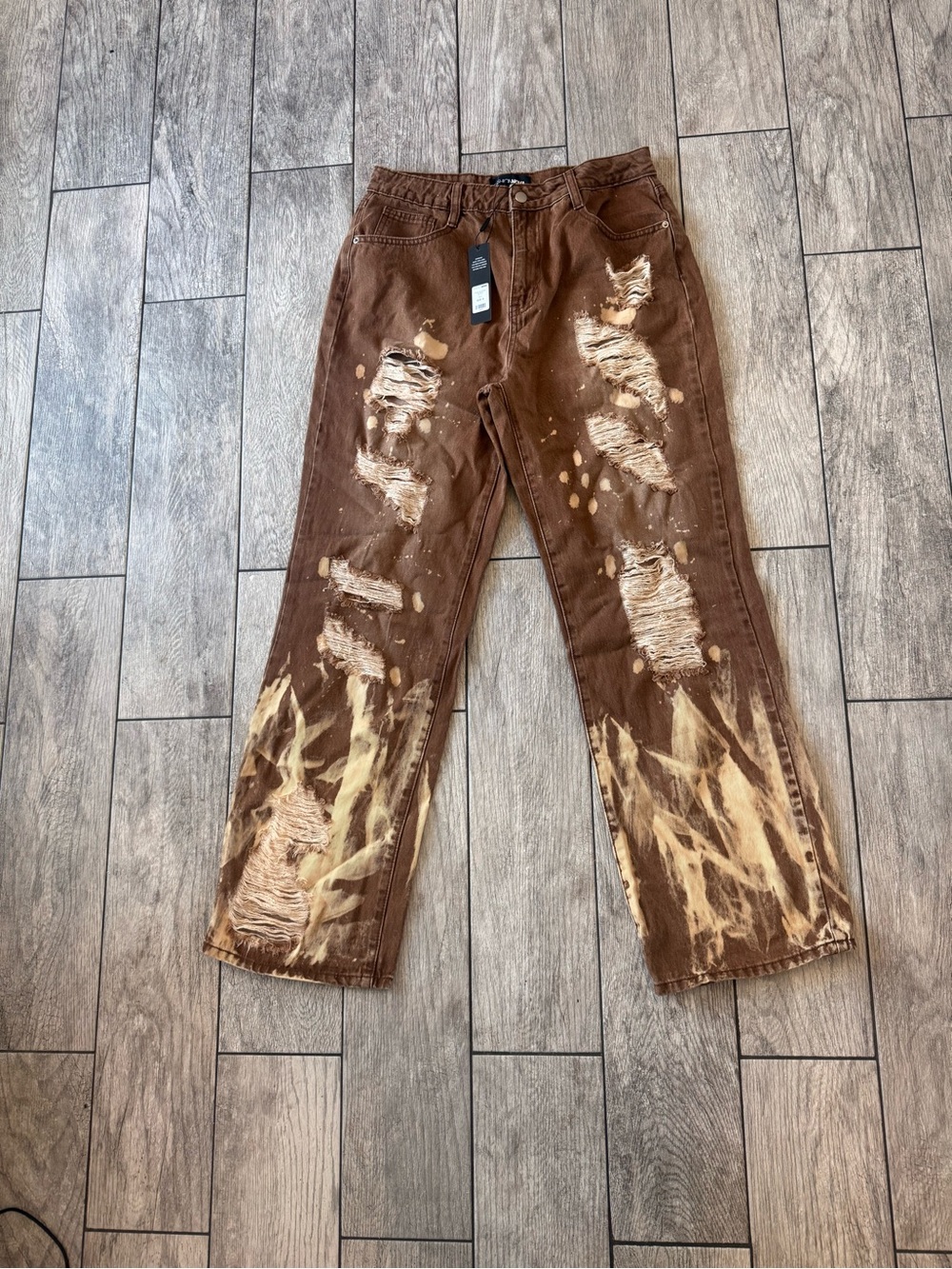 Women’s Distressed Brown Bleached Straight-Leg Jeans